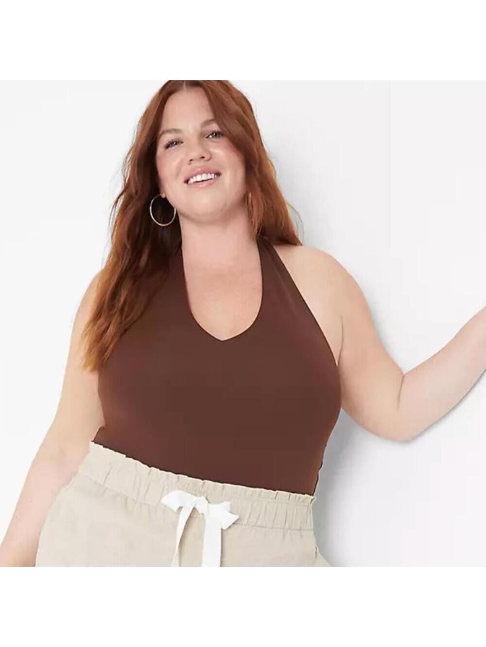NWT Lane Bryant Fitted Double Layer Halter Bodysuit in Potting Soil Brown 22/24